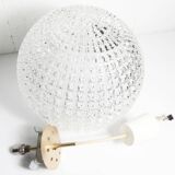 1960s Holophane Ball Pendant Chandelier, Thick Glass, 30 cm, and Vintage Brass