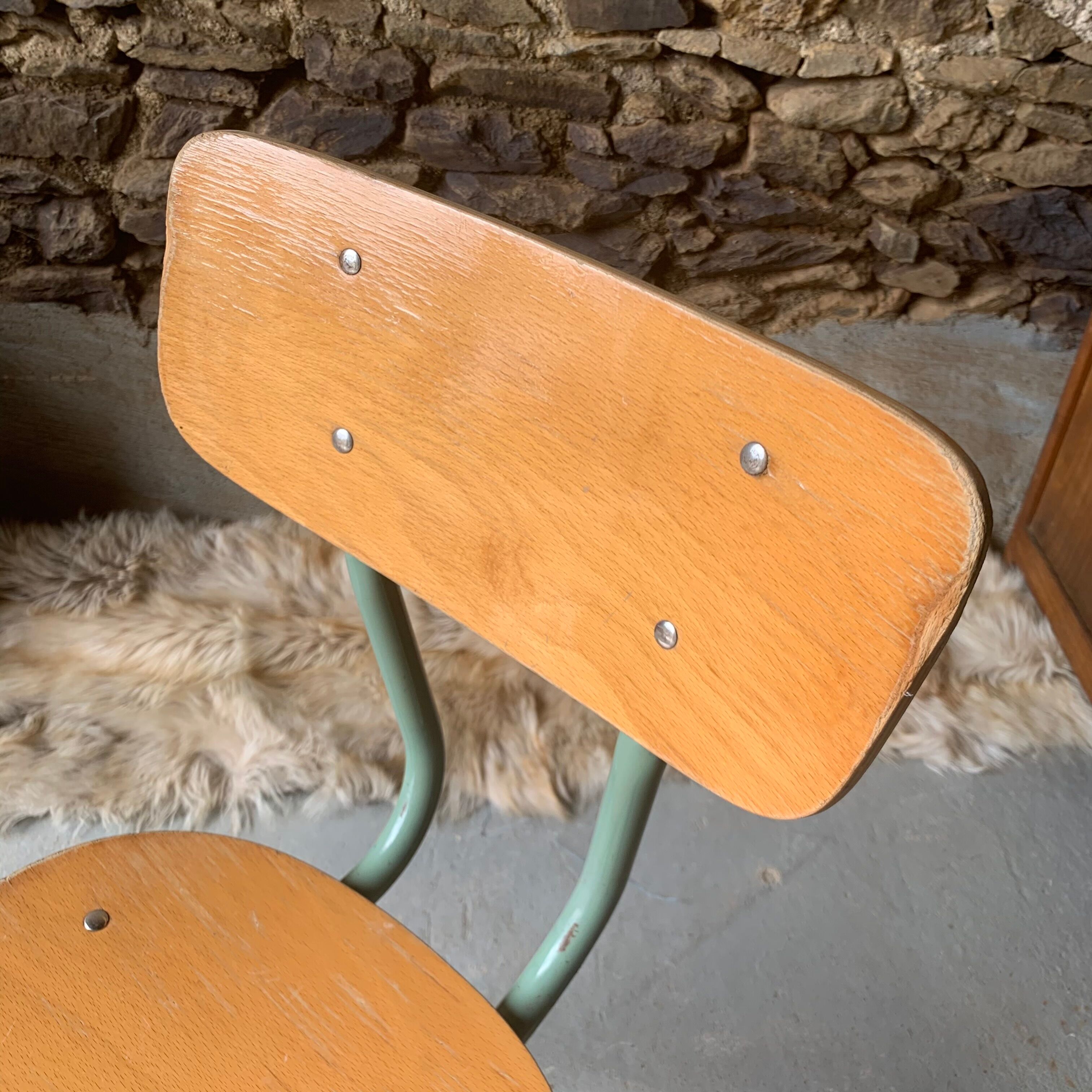 Set of 4 school chairs - wood & metal