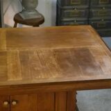 Solid oak table with central pedestal base and storage, Charles Dudouyt, 1950s
