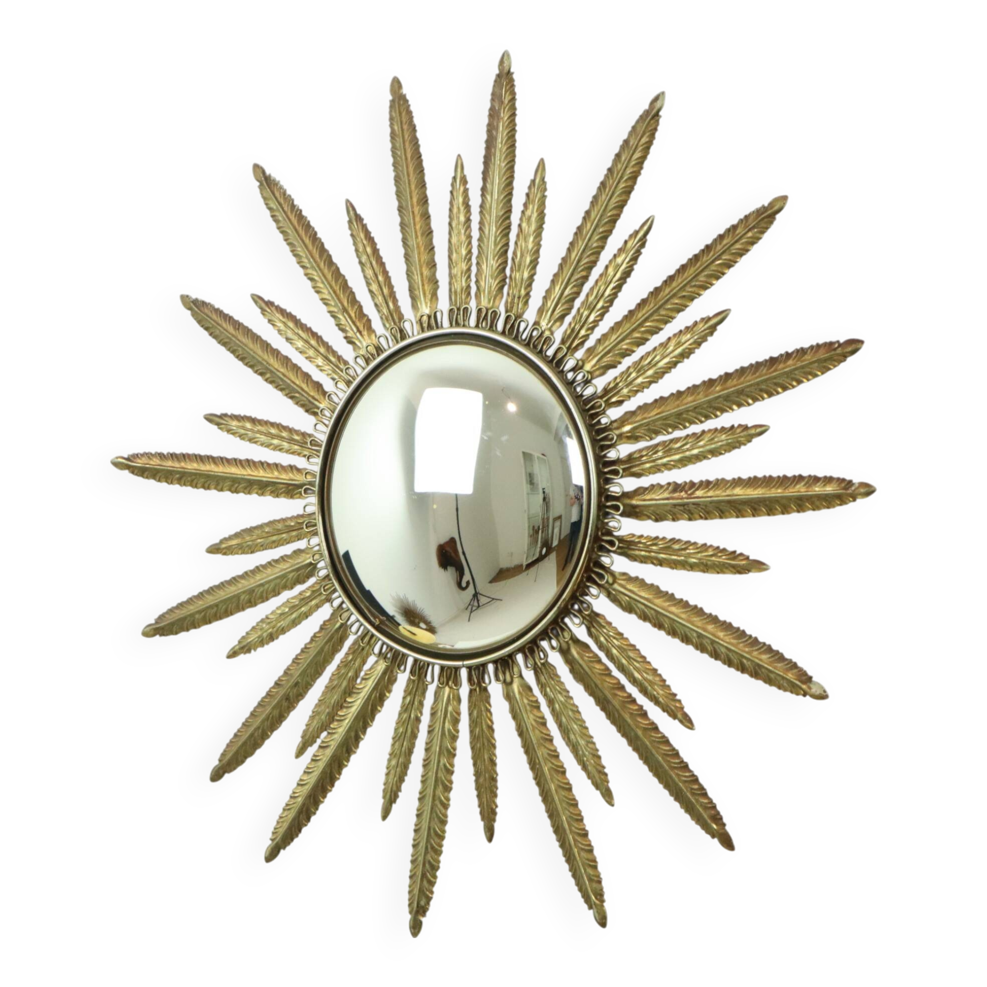 Miroir soleil convexe en métal cuivré du milieu du siècle Deknudt 55 cm