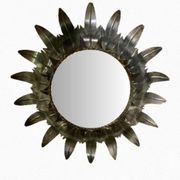 Miroir mural rond Mid-Century en fer forgé en forme de soleil, années 50