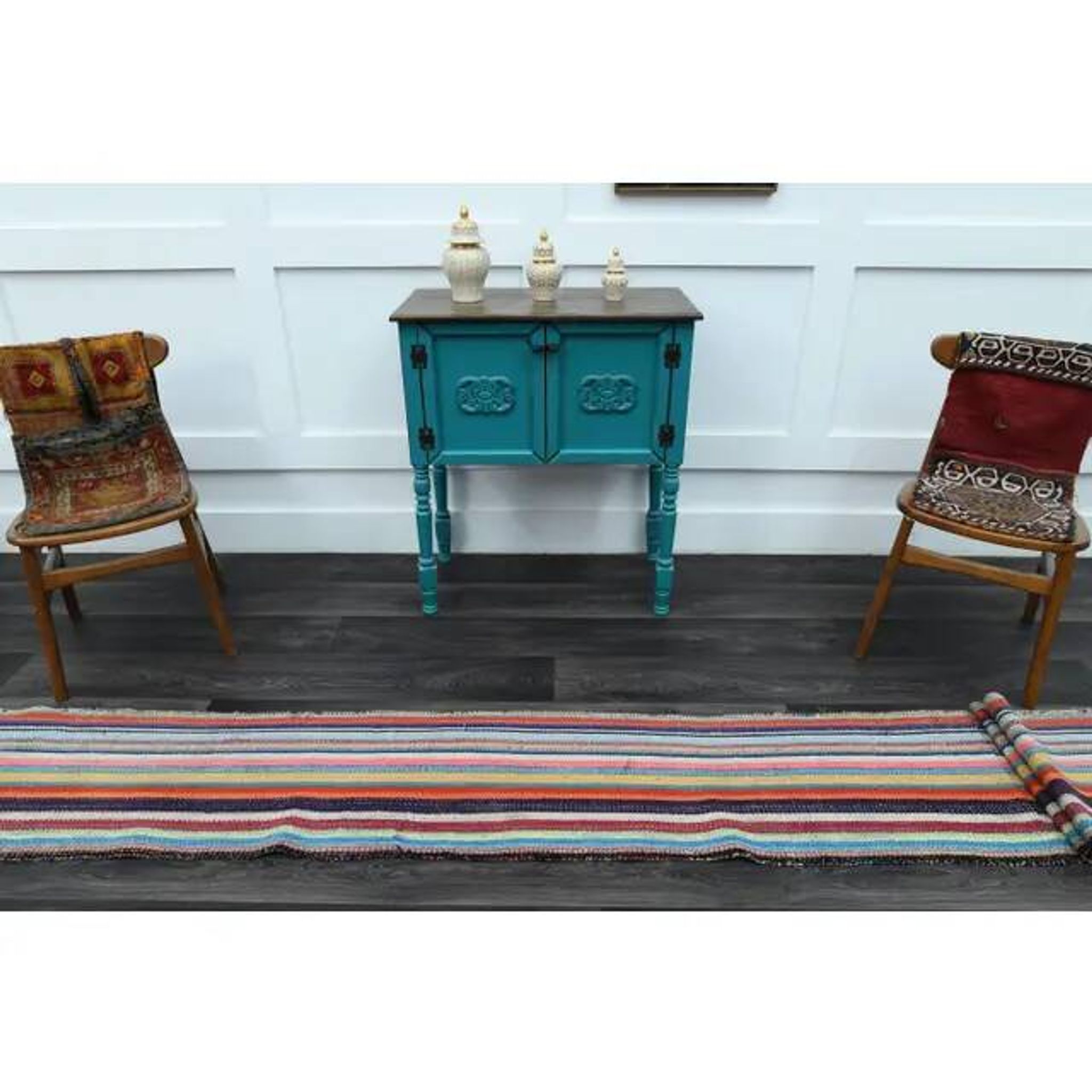 Vintage Turkish Oushak Handmade Wool & Cotton Runner Rug 46x523