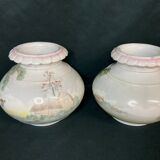 Pair of porcelain ball vases with cottage decor, late 19th century