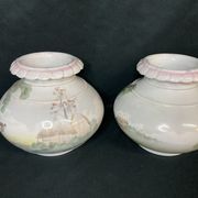 Pair of porcelain ball vases with cottage decor, late 19th century