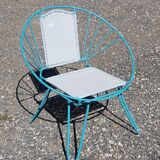 Old vintage turquoise metal armchair