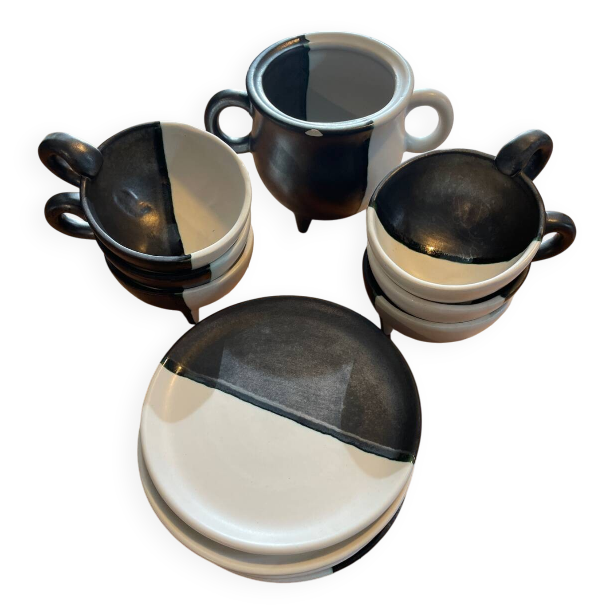 Set of 6 coffee/tea cups with sugar bowl - Vallauris