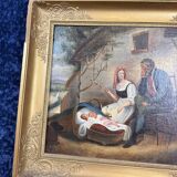 École Italienne du XIXeme : huile sur toile figurant une scène familiale circa 1820