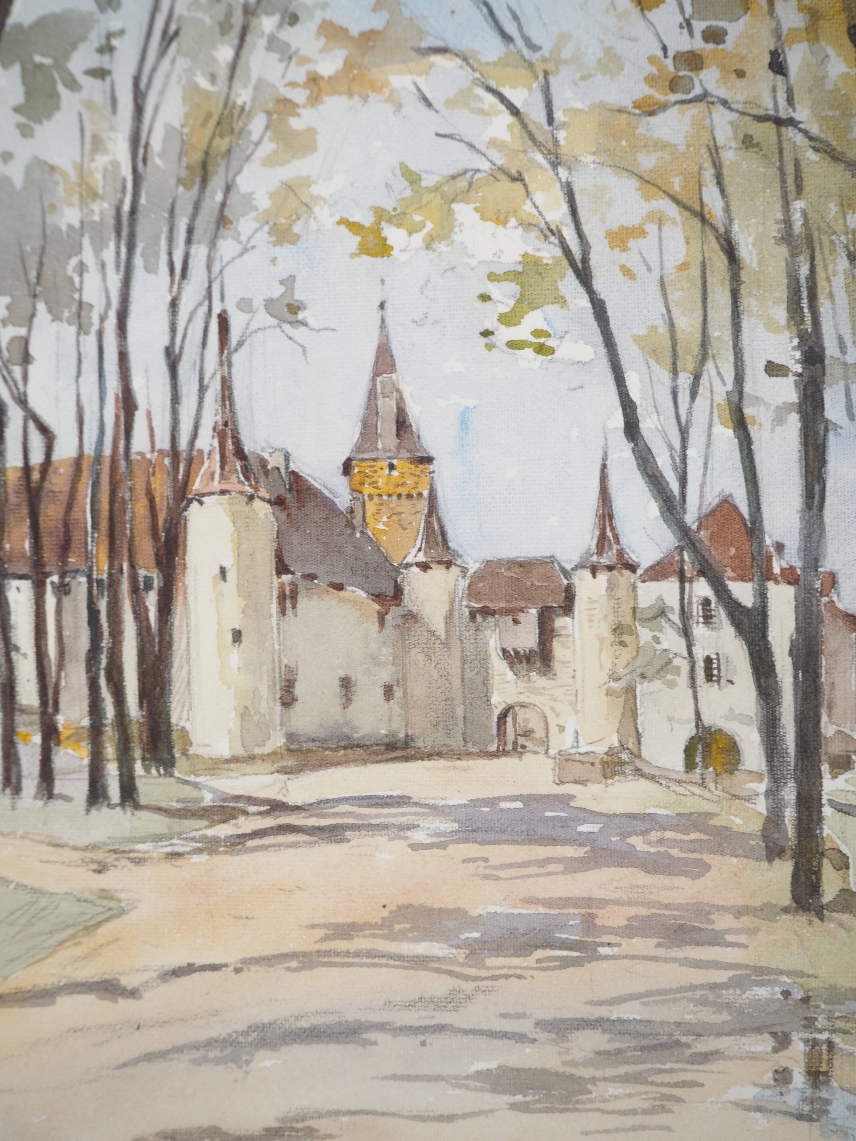 René LEVERD: Switzerland, Château de Colombier, original signed watercolour.