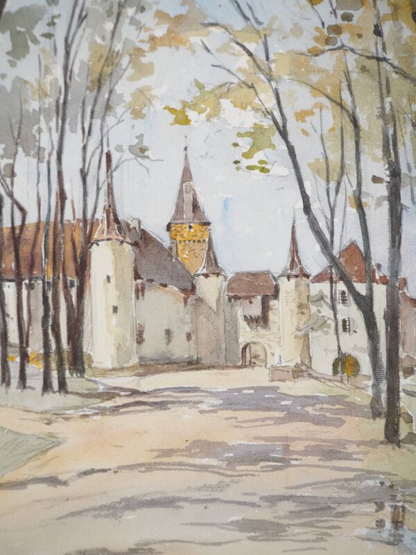 René LEVERD : Suisse, Château de Colombier, aquarelle originale signée