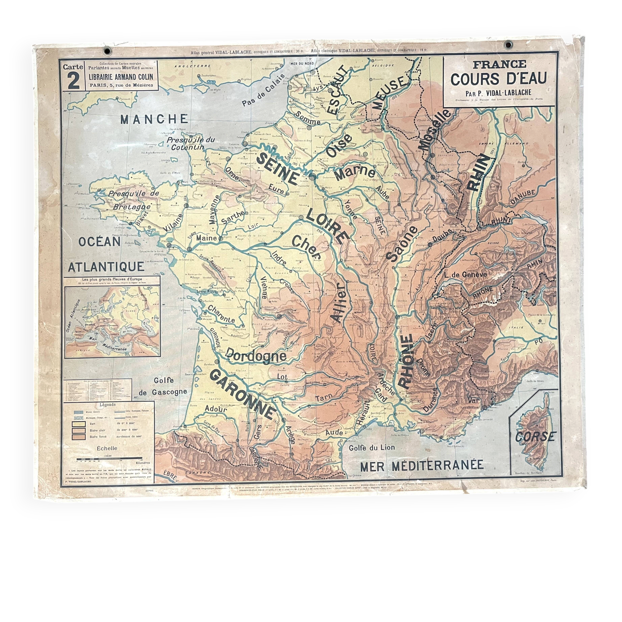 Old Vidal Lablache map 2, Mézières, T46, 1910 - France Watercourse