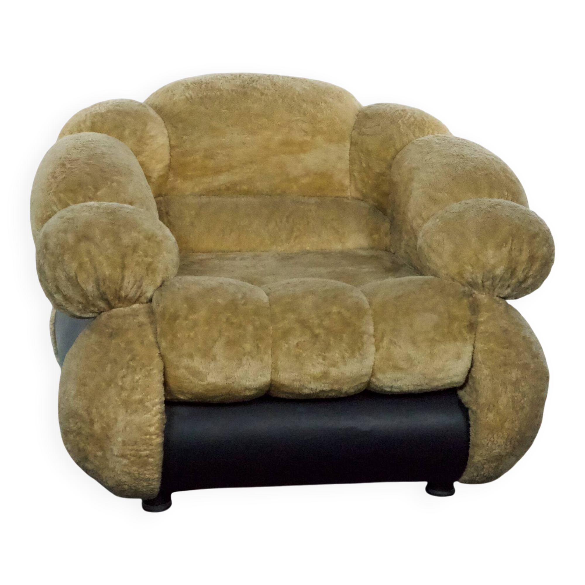 Space Age Single Armchair by Adriano Piazzesi, Cream Teddy Bear & Leather