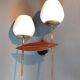 Applique à deux lumières en teck, laiton doré et opaline blanche Maison Lunel 1960.
