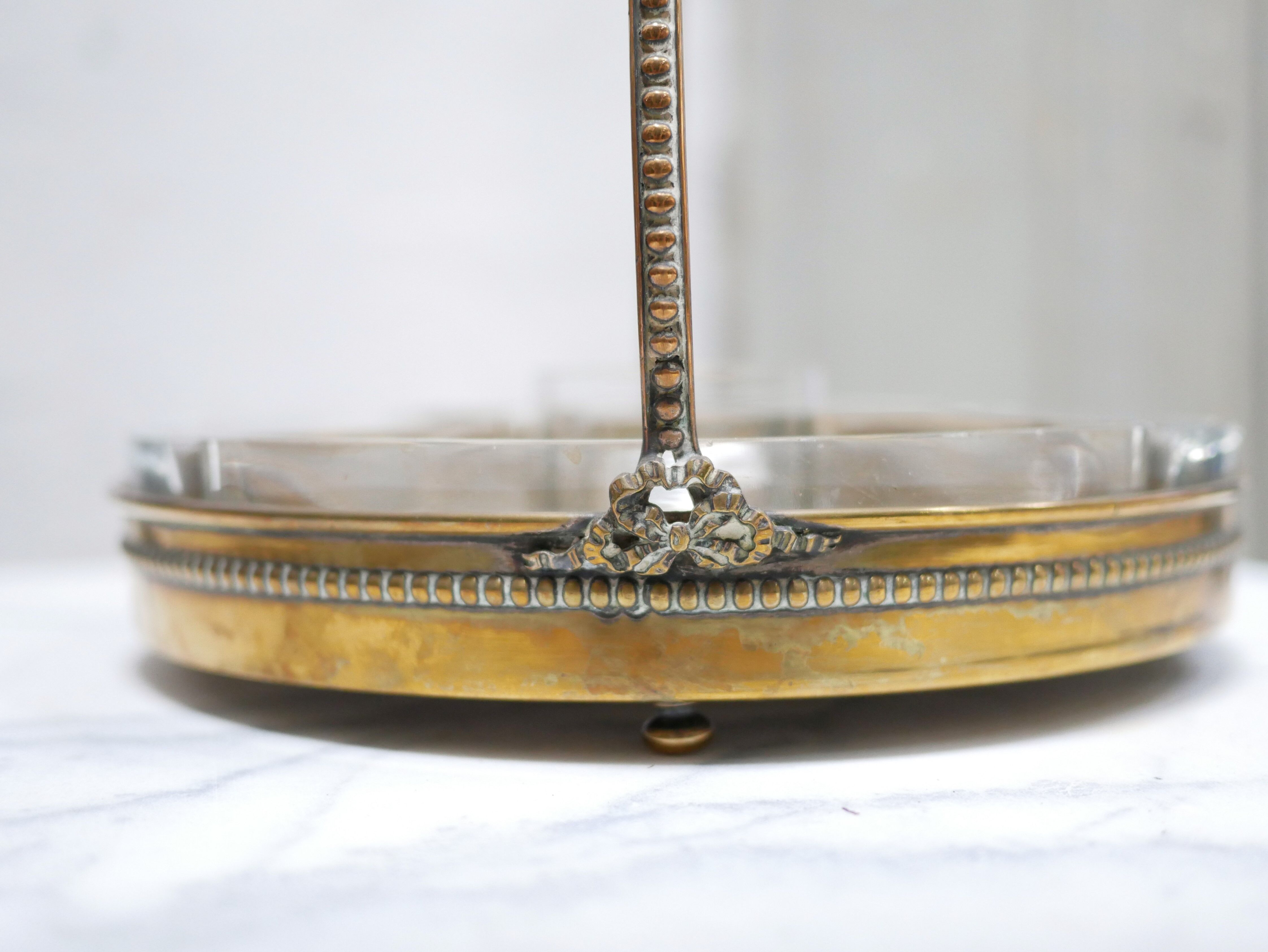 Vintage aperitif serving tray in brass and glass