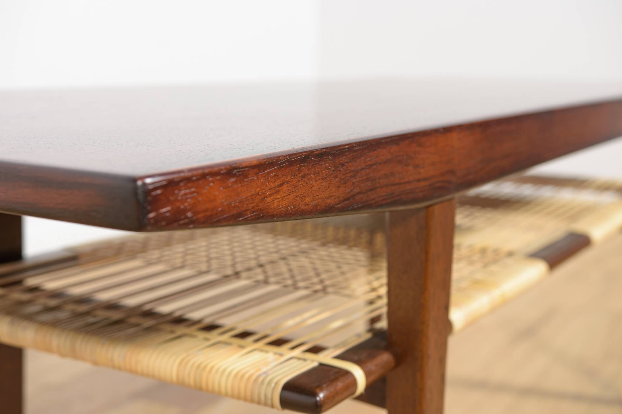 Mid-Century Rosewood & Rattan Coffee Table, 1960s