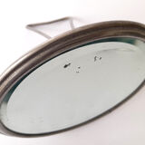 Adjustable Beveled Round Mirror in Metal Frame for Table or Wall