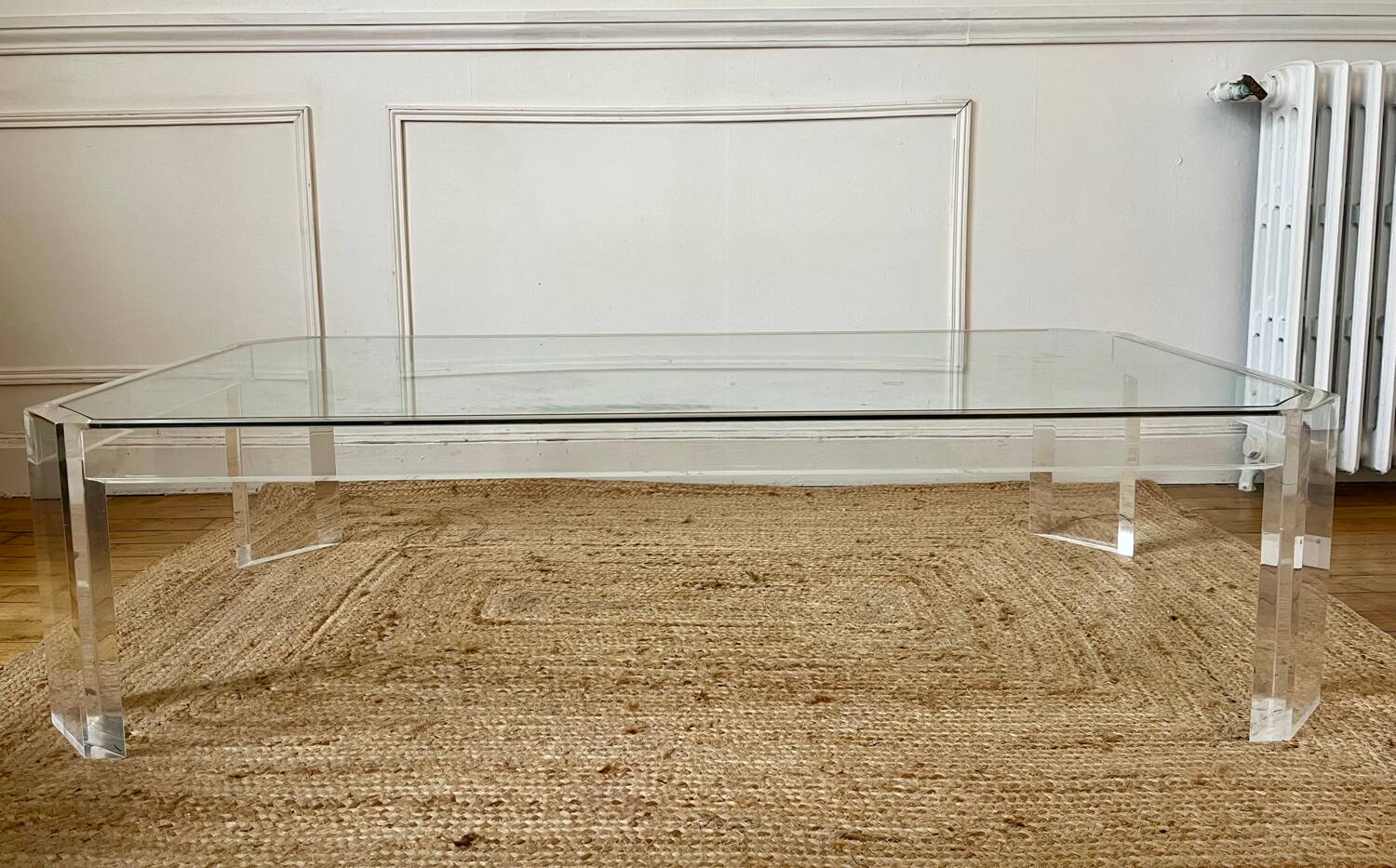 Table basse Athena en altuglas et verre David Lange, années 1970