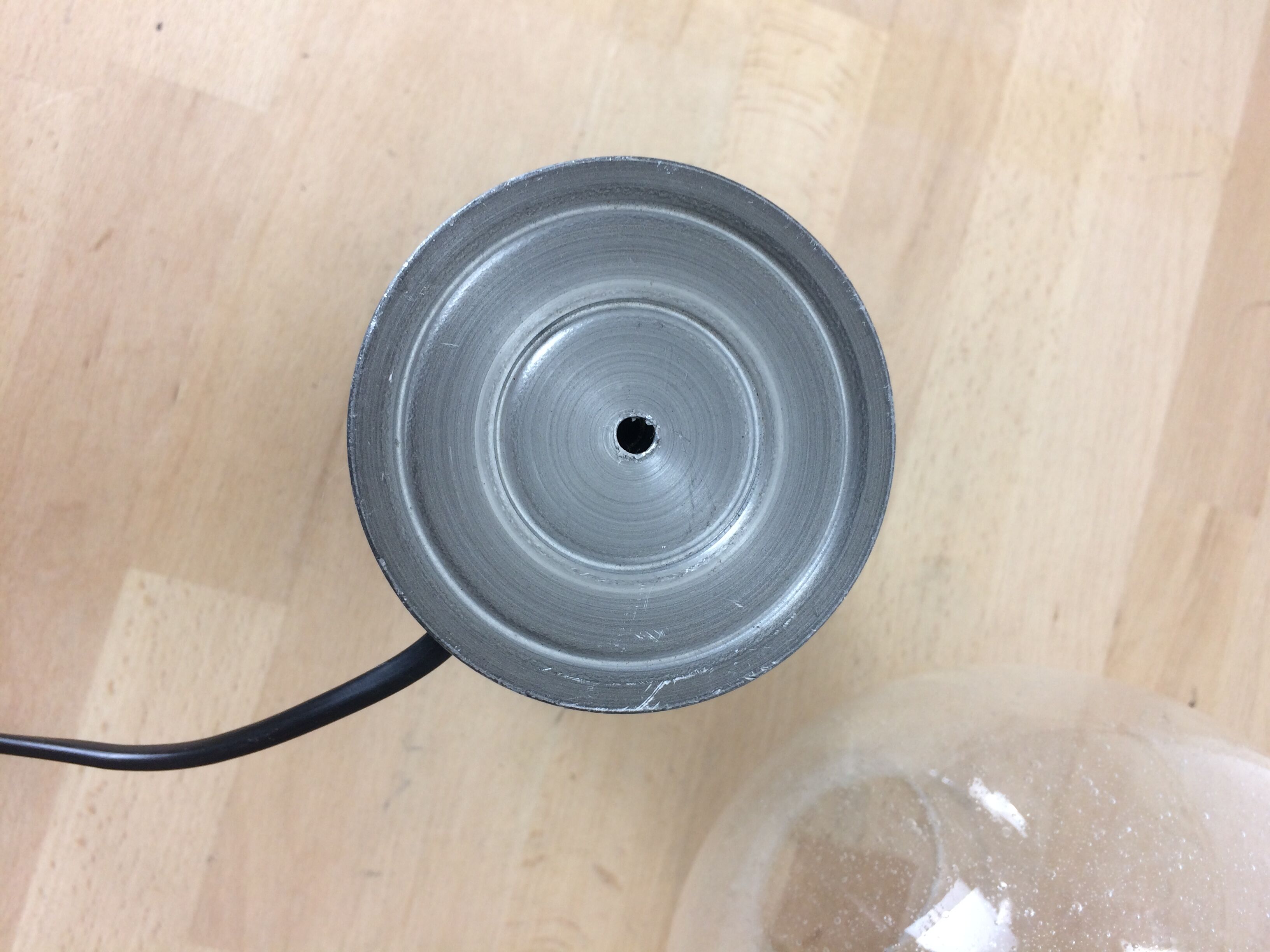 70's globe lamp brushed aluminum and bubbled glass, space age