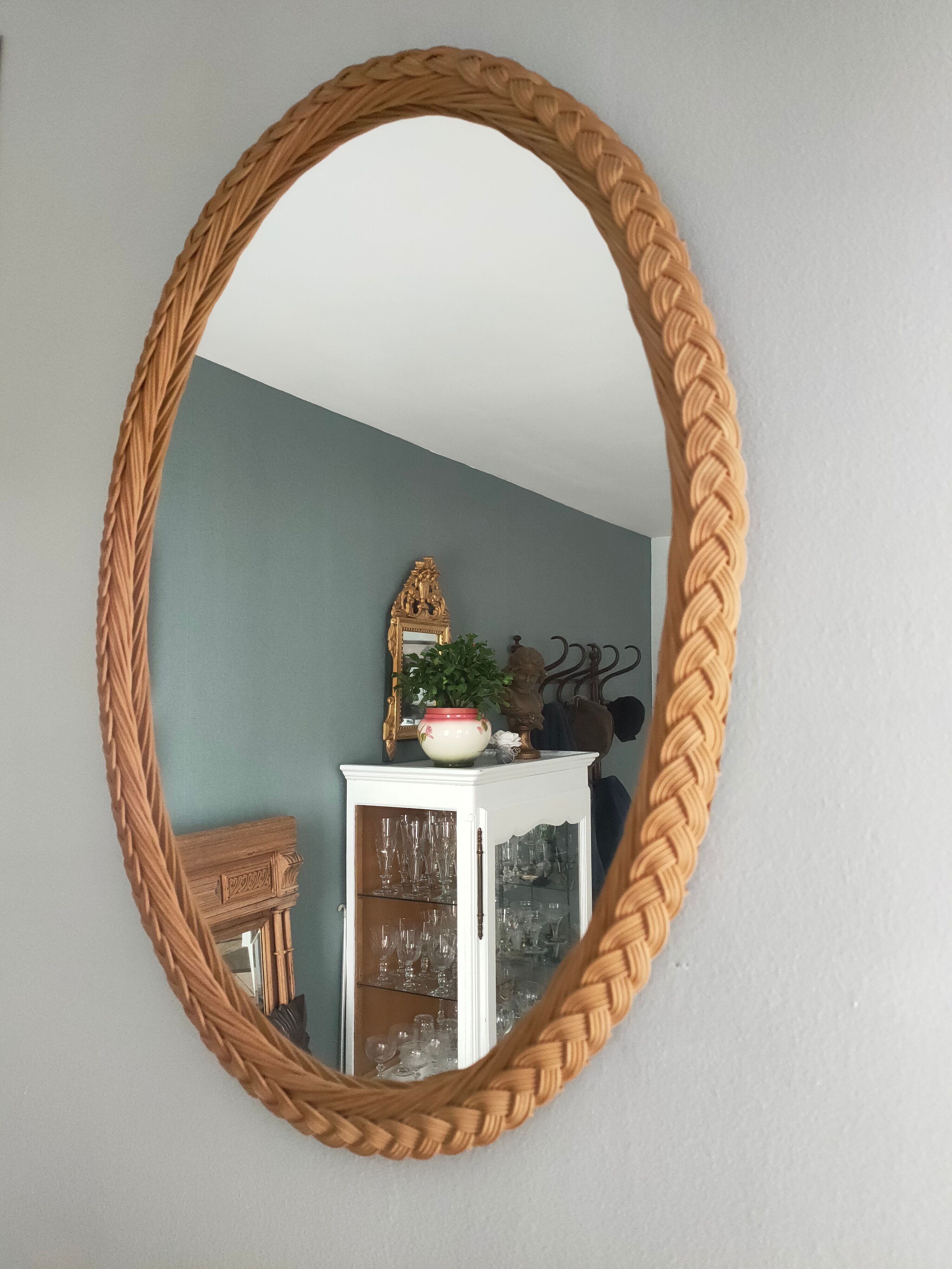 Vintage rattan braided mirror 65x44cm
