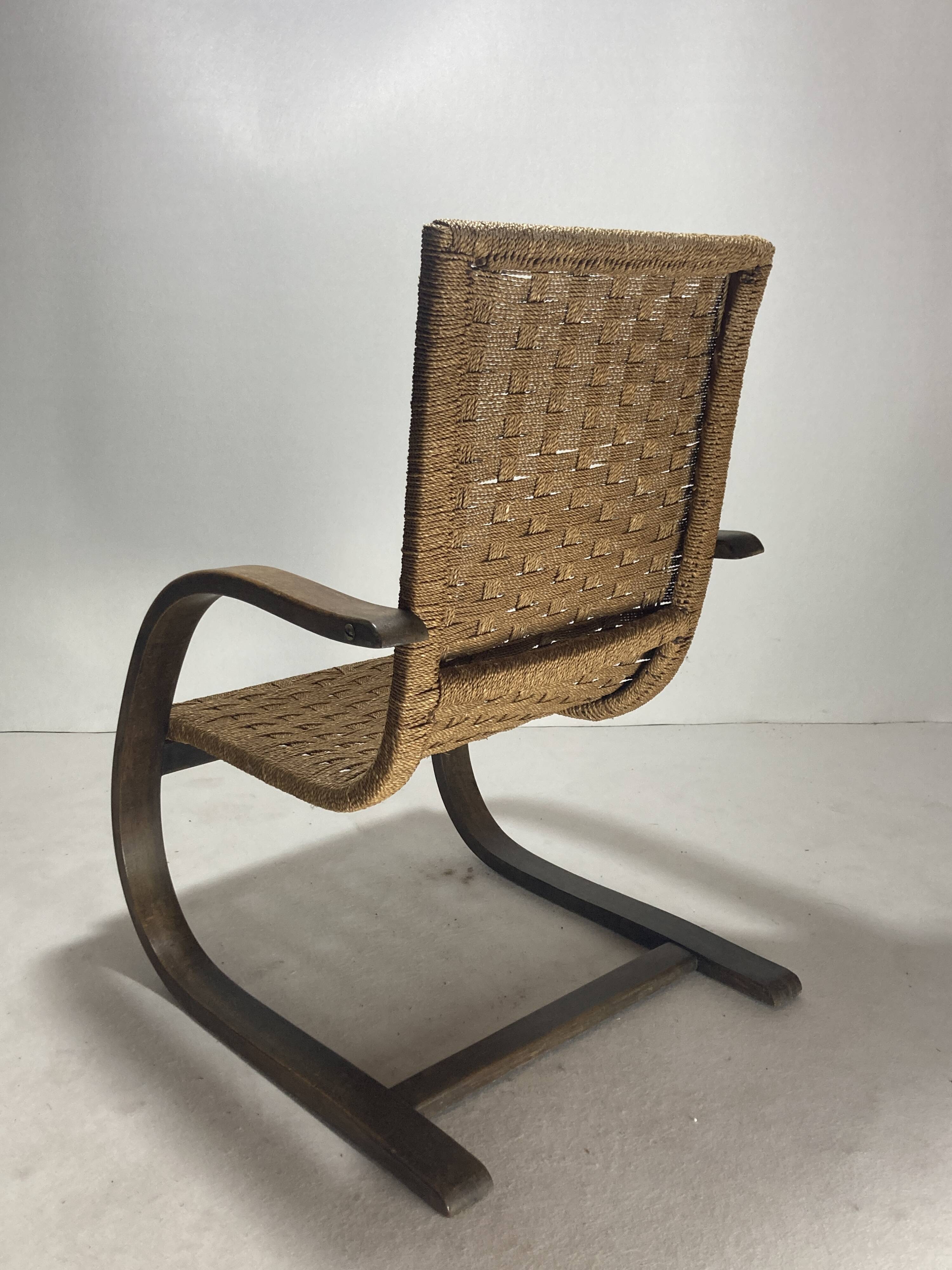 Cantilever wicker cord chair, 1930s