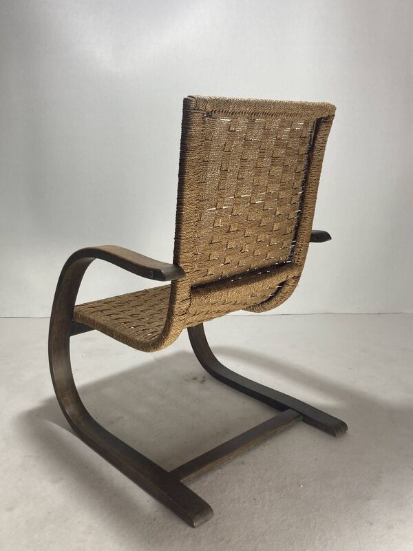 Chaise en porte-à-faux en corde d'osier, années 1930