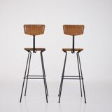 Paire de tabourets modernistes en rotin Erwin Behr