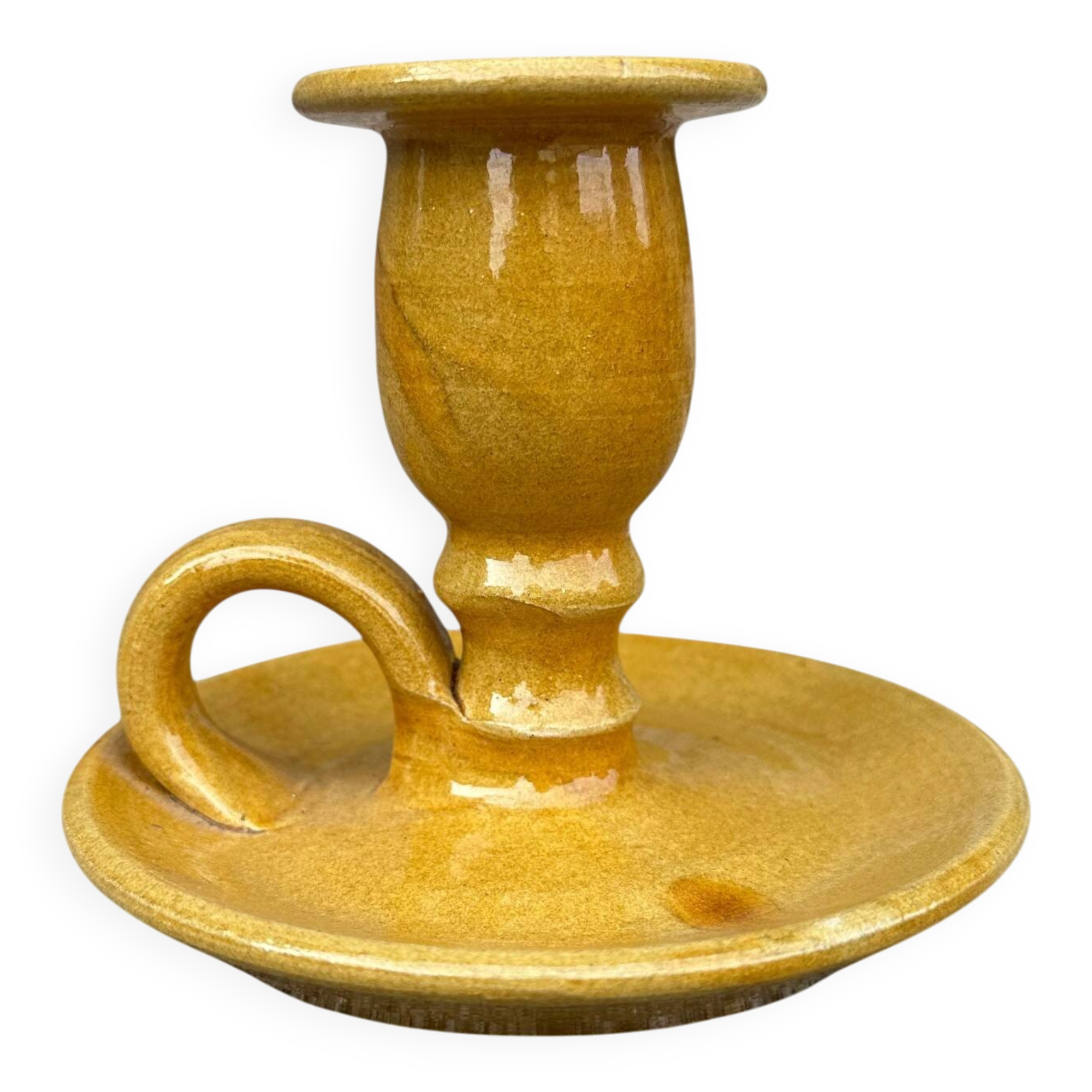 Mustard ceramic cellar rat candlestick