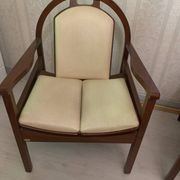 Pair of vintage Baumann armchairs – leather & solid wood – very good condition