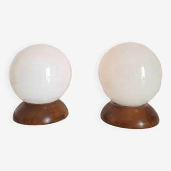 Pair of wooden bedside lamps