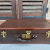 Old suitcase wood canvas leather & brass