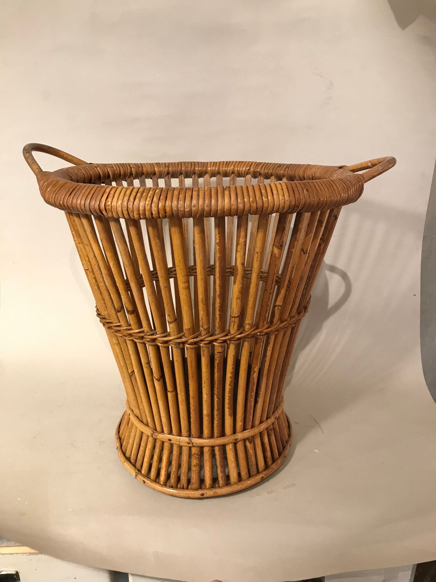 Wicker rattan paper basket 1960, 40 cm