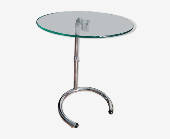 Bout de canapé, guéridon, table d'appoint paget plateau en verre piètement chromé
