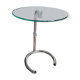 End of sofa, pedestal table, side table paget top in chrome-plated glass base