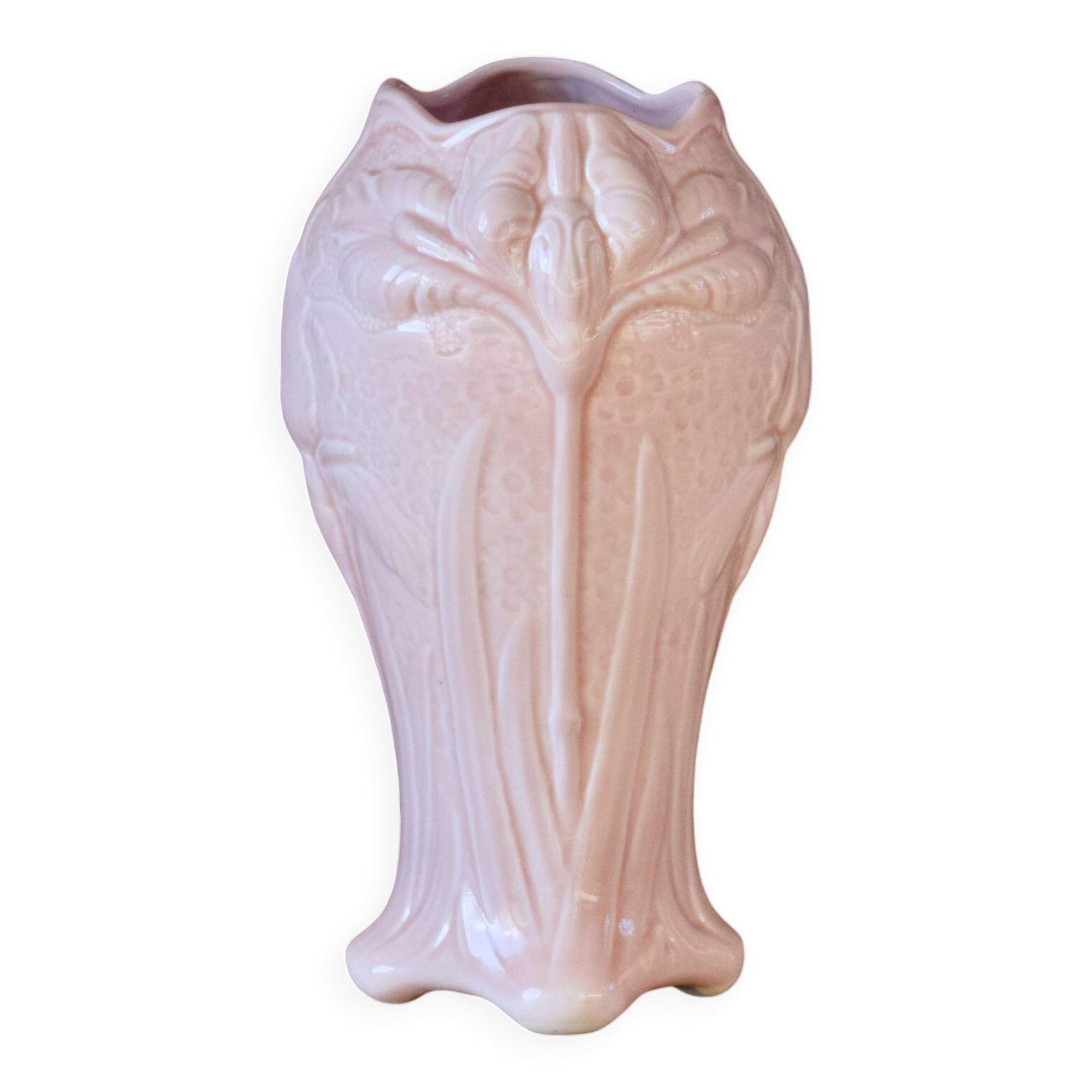 Large antique Art Nouveau majolica vase signed Salis-les-Bains