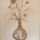 Signed still life monochrome sepia painting "dried flowers"