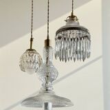 Suspension cascade triple Holophanes and vintage pendants