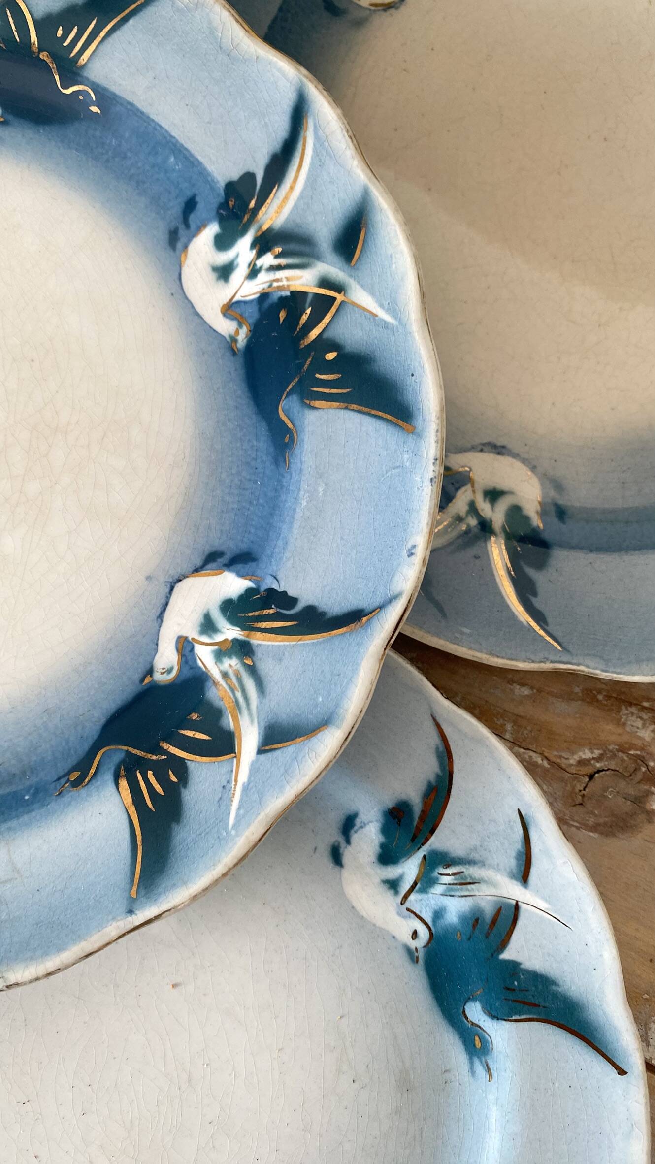 Rare dessert plates Terre de Fer Choisy le Roi, birds.