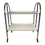 Vintage folding trolley in chromed metal and enamelled trays