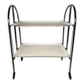 Vintage folding trolley in chromed metal and enamelled trays