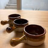 Set of 3 small glazed stoneware ramekins.