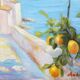 Oil painting of a view of the sea.