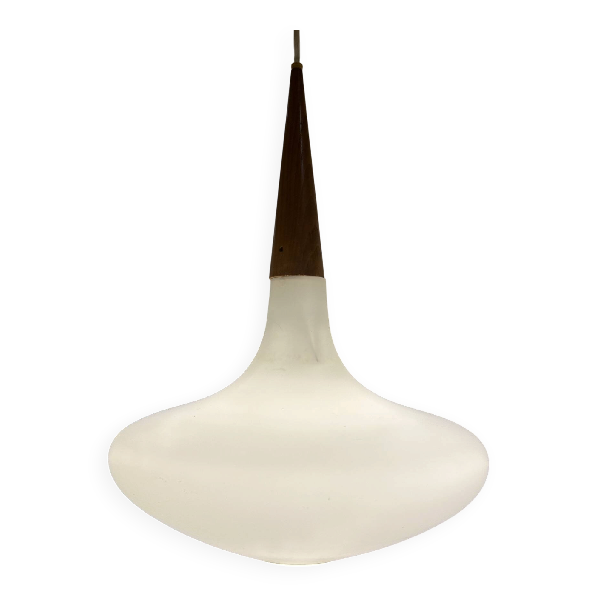 Suspension en opaline et teck Louis Kalff