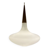 Suspension en opaline et teck Louis Kalff
