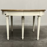 Extendable oak dining table, white legs, 4/6 place settings