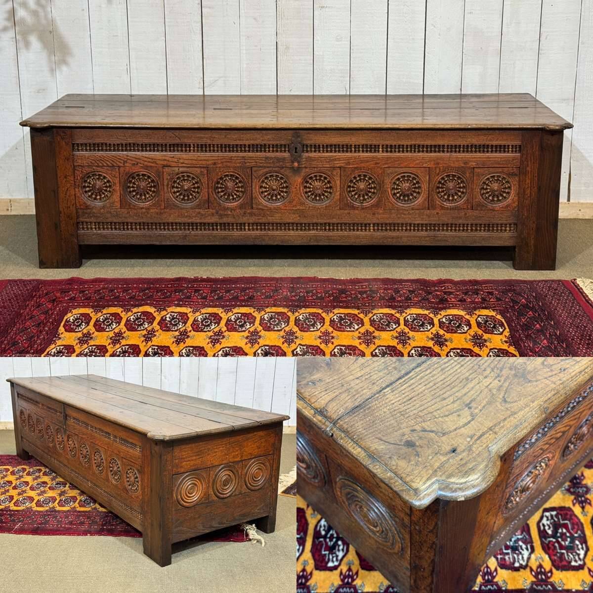 18th-century Breton chestnut bank bench