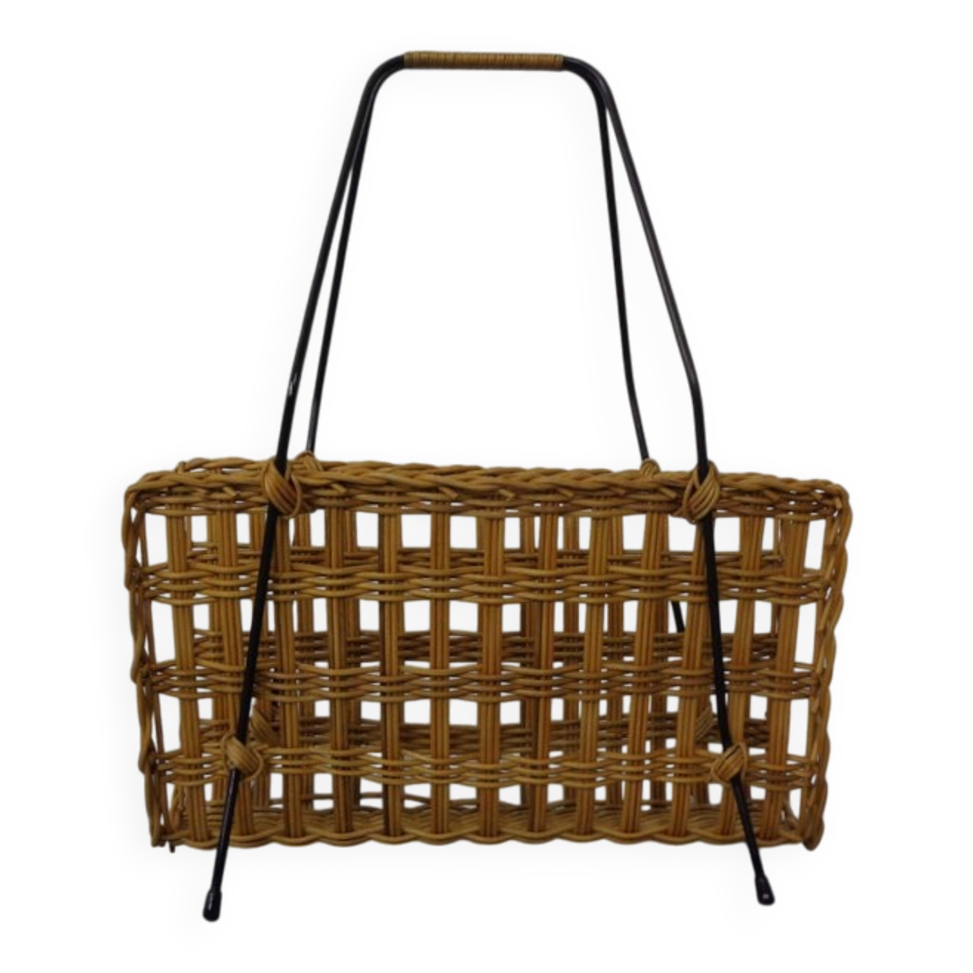 Magazine rack in filigree rattan and steel, 1960s