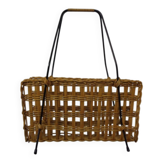 Magazine rack in filigree rattan and steel, 1960s