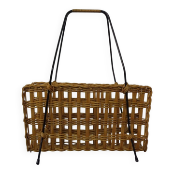 Magazine rack in filigree rattan and steel, 1960s
