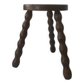 low tripod stool in turned wood, France 1960