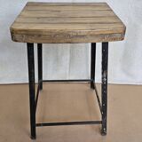 Old workshop stool in wood + wrought iron