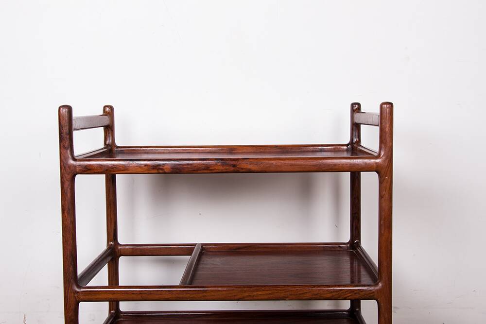 Danish Rosewood Serving Trolley, 3 Tier by Johannes Andersen for Silkeborg 196